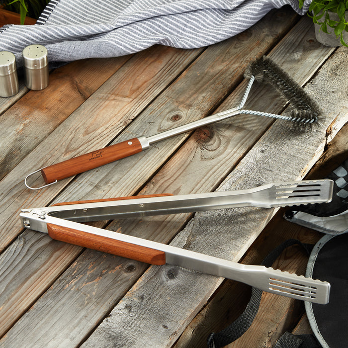 Image 1 of 2Pc Stainless Steel BBQ Tongs and Brush Set