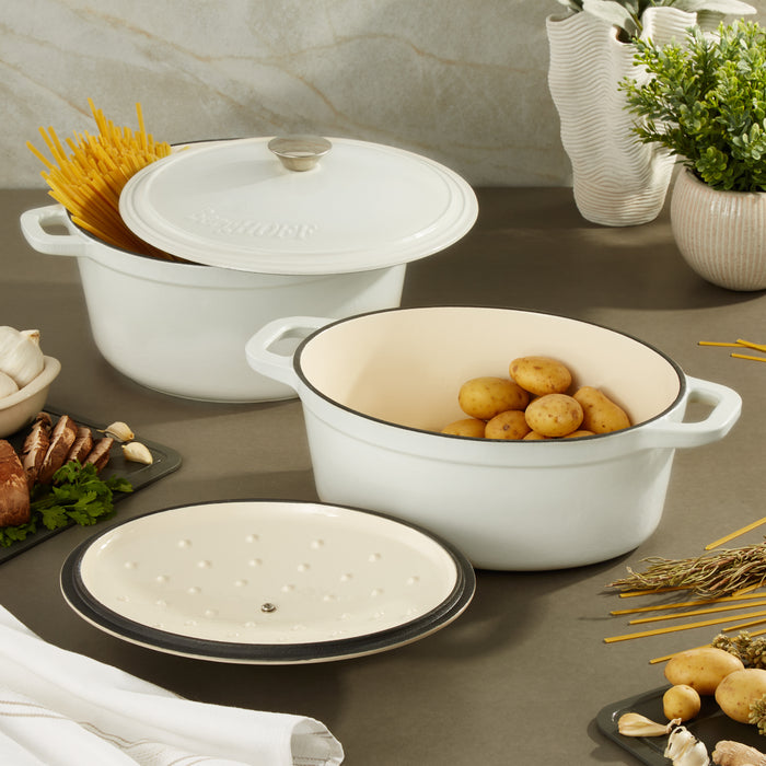 Image 6 of Neo 4pc Cast Iron Cookware Set, 5qt. & 7qt.,White