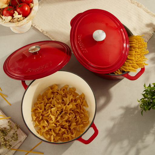 Image 2 of Neo 4pc Cast Iron Cookware Set, 5qt. & 7qt., Red