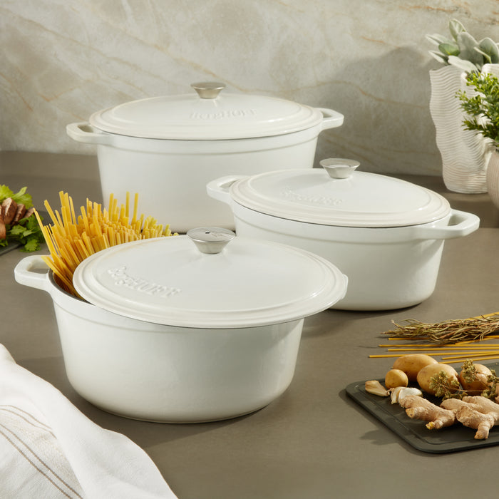 Image 2 of Neo 6pc Cast Iron Dutch Oven Cookware Set with Lids, White