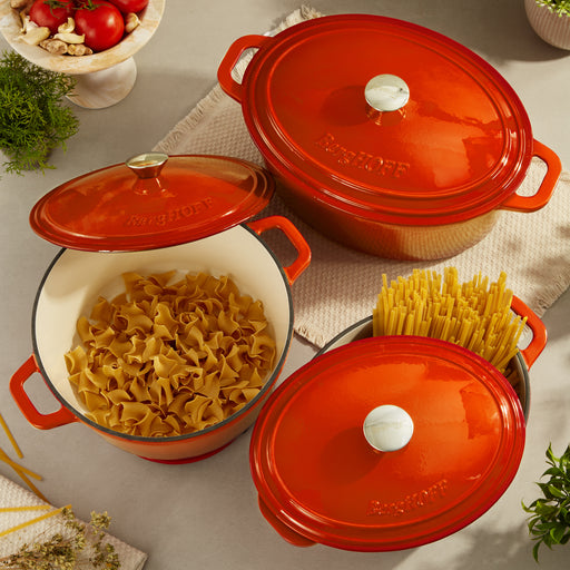 Image 2 of Neo 6pc Cast Iron Dutch Oven Cookware Set with Lids, Orange