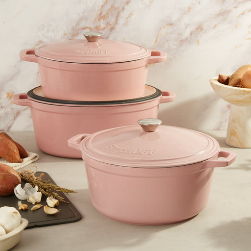 Image 2 of Neo 6pc Cast Iron Dutch Oven Cookware Set with Lids, Pink
