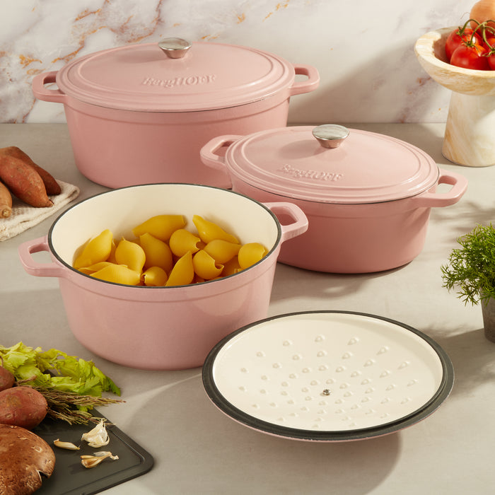 Image 7 of Neo 6pc Cast Iron Dutch Oven Cookware Set with Lids, Pink
