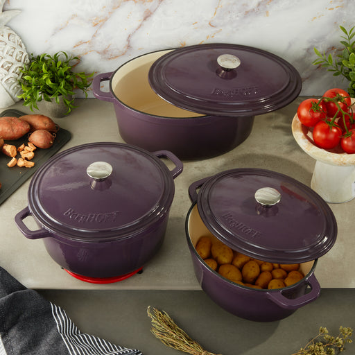 Image 2 of Neo 6pc Cast Iron Dutch Oven Cookware Set with Lids, Purple