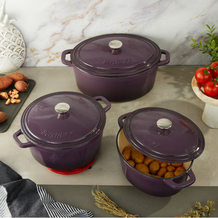Image 6 of Neo 6pc Cast Iron Dutch Oven Cookware Set with Lids, Purple