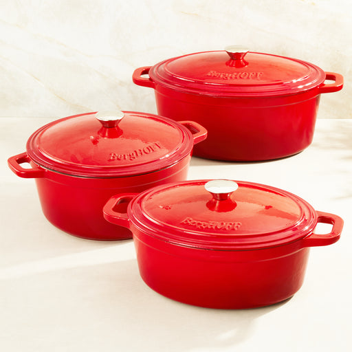 Image 1 of Neo 6pc Cast Iron Dutch Oven Cookware Set with Lids, Red