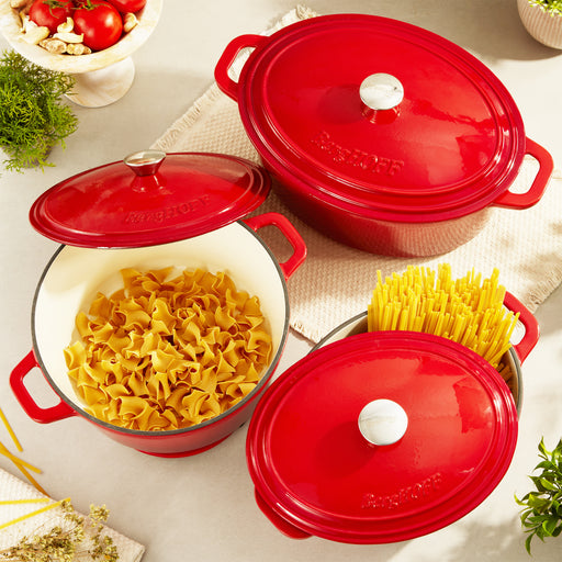 Image 2 of Neo 6pc Cast Iron Dutch Oven Cookware Set with Lids, Red