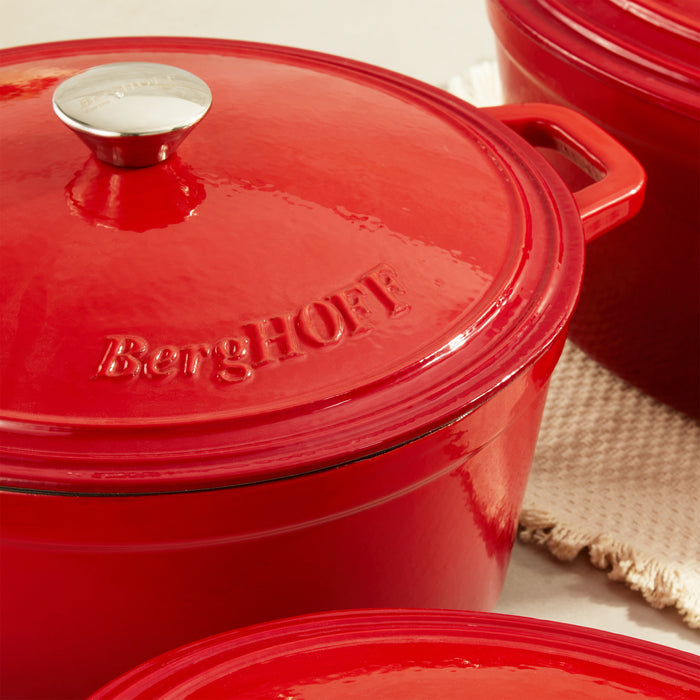 Image 6 of Neo 6pc Cast Iron Dutch Oven Cookware Set with Lids, Red