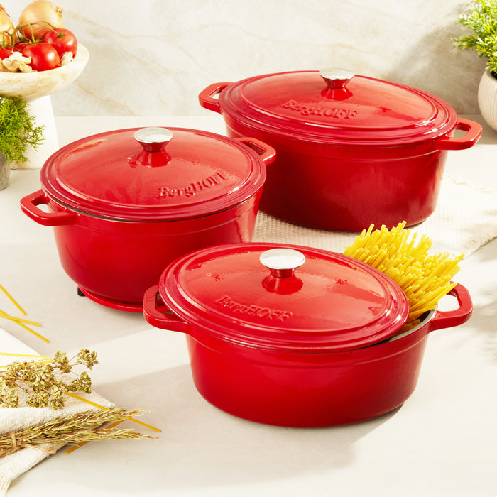 Image 7 of Neo 6pc Cast Iron Dutch Oven Cookware Set with Lids, Red