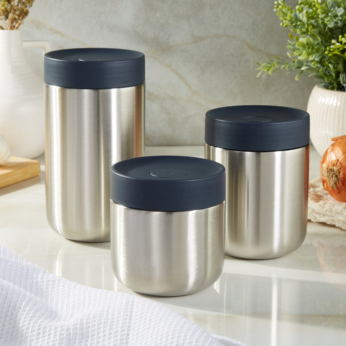 Image 1 of Nommie Stainless Steel 3pc Food Container, Navy and Steel