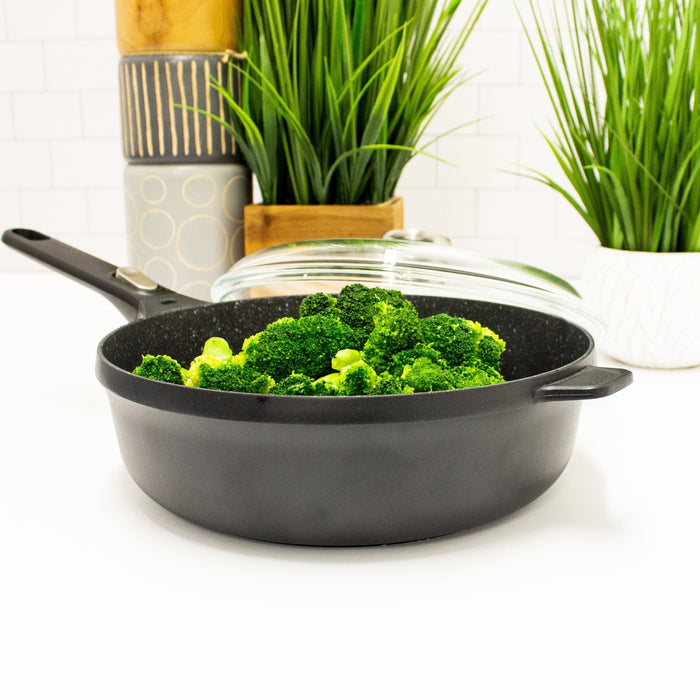 BergHOFF GEM Nonstick Cast Aluminum 10" Saute Pan 3.4qt. with Glass Lid, Black - Sauté Pans