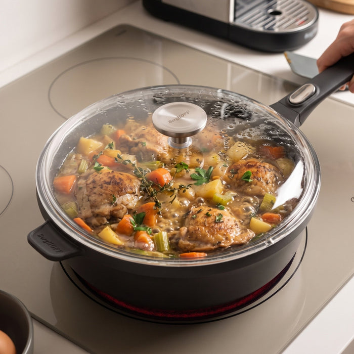 BergHOFF GEM Nonstick Cast Aluminum 10" Saute Pan 3.4qt. with Glass Lid, Black - Sauté Pans