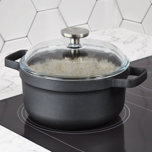 BergHOFF GEM Nonstick Cast Aluminum 8" Stockpot 3qt. with Glass Lid, Black - Stock Pots