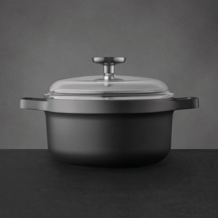 BergHOFF GEM Nonstick Cast Aluminum 8" Stockpot 3qt. with Glass Lid, Black - Stock Pots