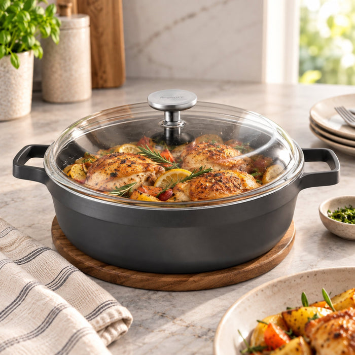 BergHOFF GEM Nonstick Cast Aluminum Two-Handle 11" Saute Pan 4.9qt., Glass Lid - Sauté Pans