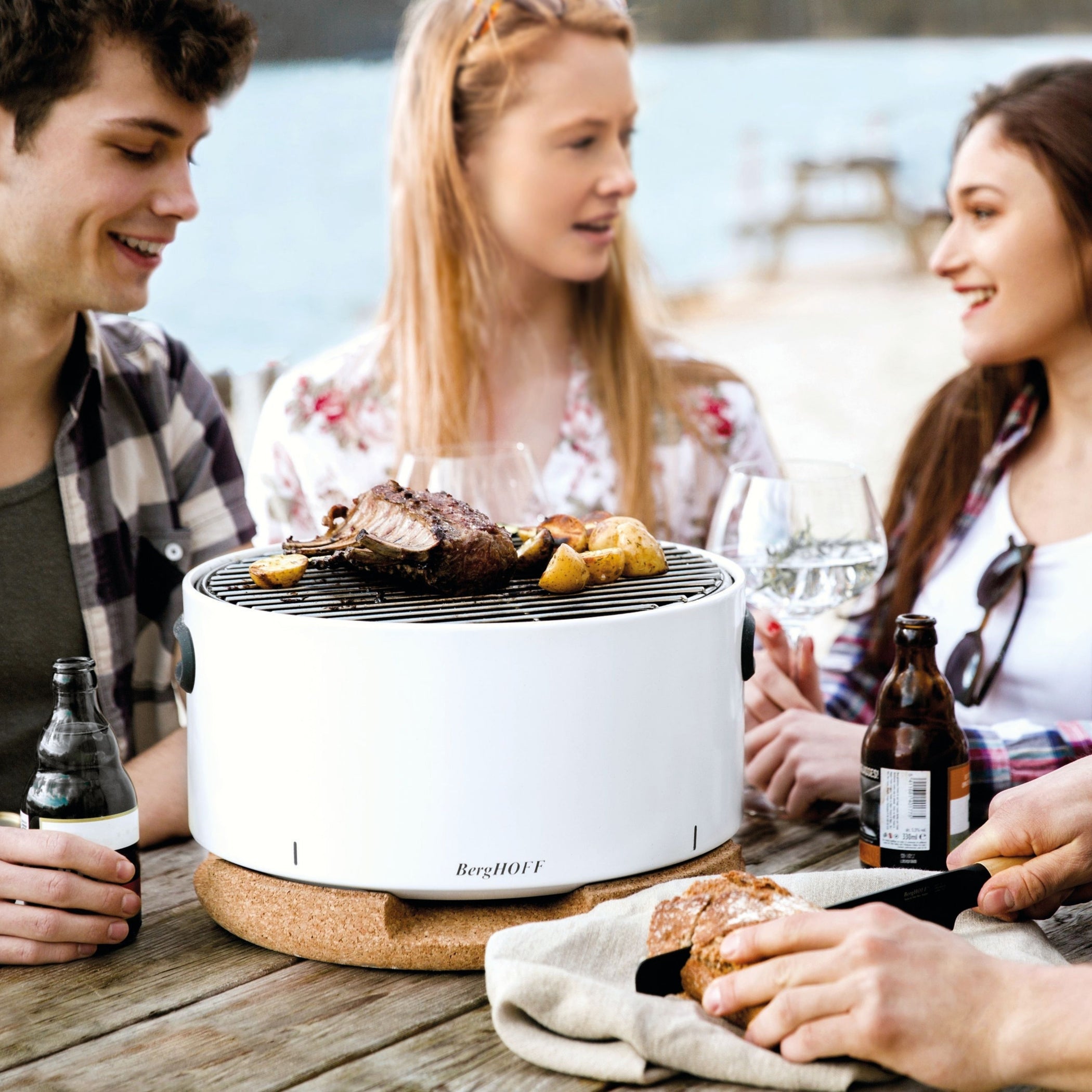 BergHOFF Leo Portable Tabletop Barbecue Charcoal Grill, White