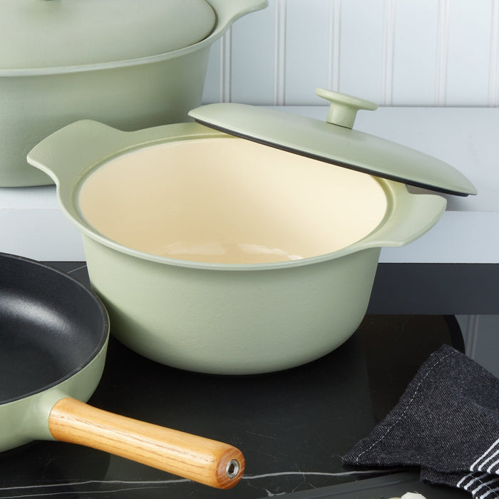 BergHOFF Ron Cast Iron 10" Dutch Oven 4.4qt. with Lid, Green - Stock Pots