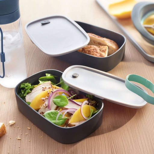 BergHOFF Leo 3Pc Dual Bento Box Set with Strap, Gray & Mint - Lunch Boxes & Totes