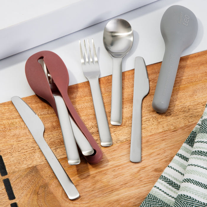 BergHOFF Leo 4Pc 18/10 Stainless Steel Travel Flatware Set & Pink Holder - Flatware Sets