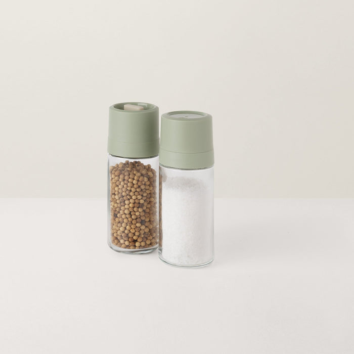 BergHOFF Balance Glass 2Pc Covered Grinder and Shaker Set, Sage - Salt & Pepper Shakers