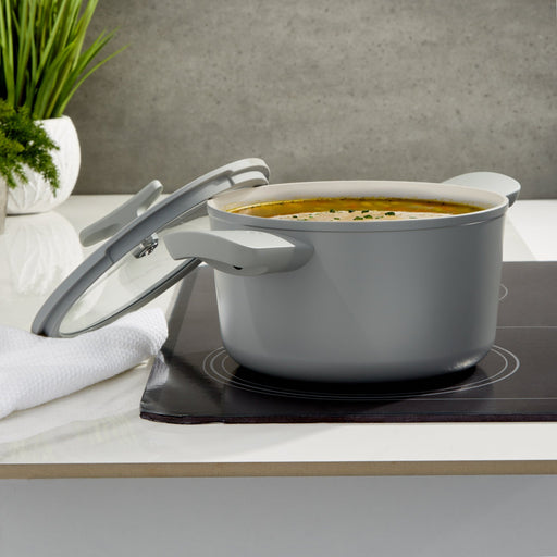 BergHOFF Balance Nonstick Ceramic Stockpot 8", 3.3qt. With Glass Lid, Moonmist - Stock Pots