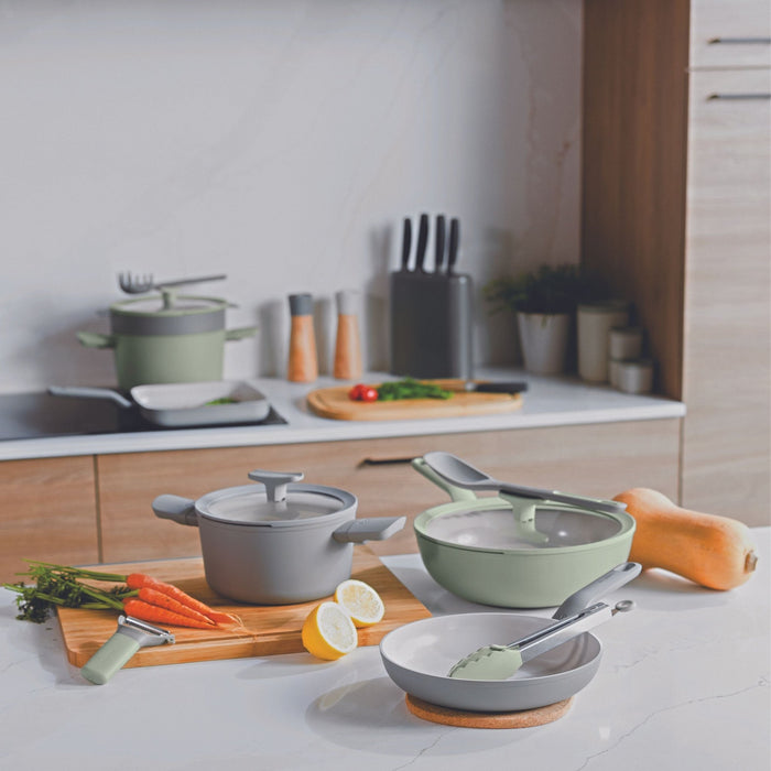 BergHOFF Balance Nonstick Ceramic Stockpot 8", 3.3qt. With Glass Lid, Moonmist - Stock Pots