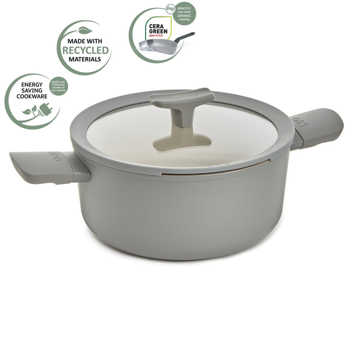 BergHOFF Balance Nonstick Ceramic Stockpot 10", 4.6qt. With Glass Lid, Moonmist - Stock Pots