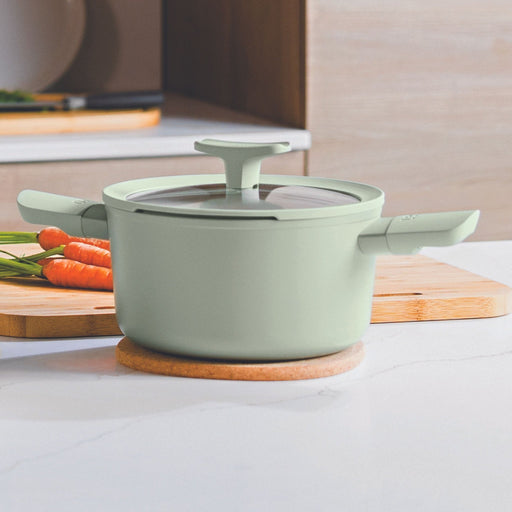 BergHOFF Balance Nonstick Ceramic Stockpot 10", 5.8qt. With Glass Lid, Sage - Stock Pots