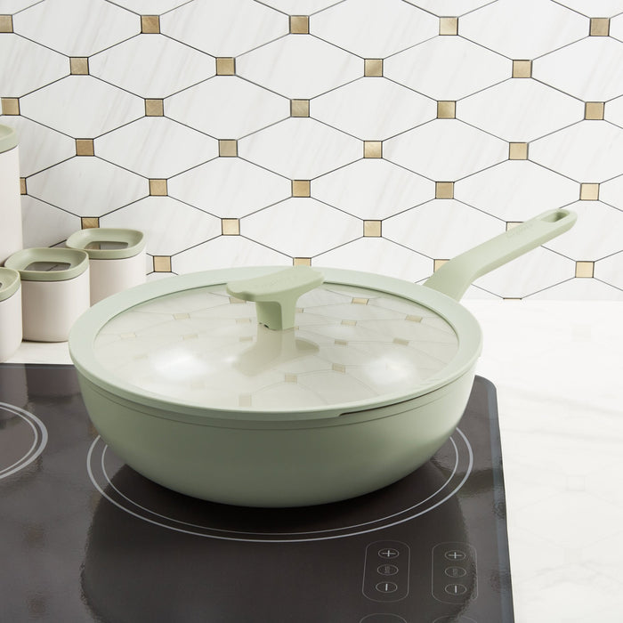BergHOFF Balance Nonstick Ceramic Wok Pan 11", 4.4qt. With Glass Lid, Sage - Woks
