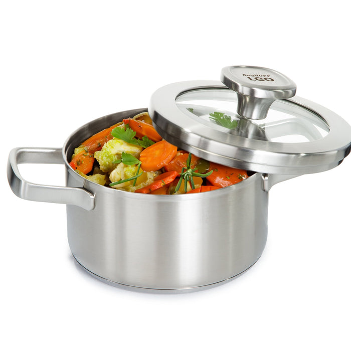 BergHOFF Leo Graphite 18/10 Stainless Steel 6.25" Stockpot 1.7qt. With Glass Lid - Stock Pots