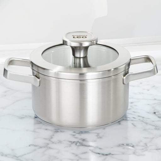 BergHOFF Leo Graphite 18/10 Stainless Steel 6.25" Stockpot 1.7qt. With Glass Lid - Stock Pots