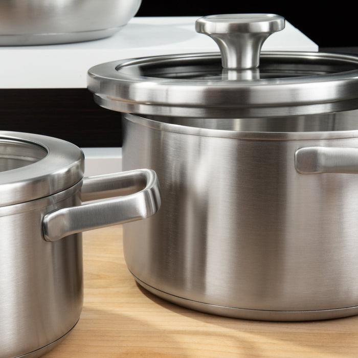 BergHOFF Leo Graphite 18/10 Stainless Steel 6.25" Stockpot 1.7qt. With Glass Lid - Stock Pots