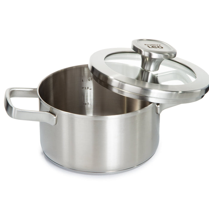 BergHOFF Leo Graphite 18/10 Stainless Steel 6.25" Stockpot 1.7qt. With Glass Lid - Stock Pots