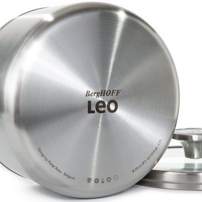 BergHOFF Leo Graphite 18/10 Stainless Steel 8" Stockpot 3.6qt. With Glass Lid - Stock Pots