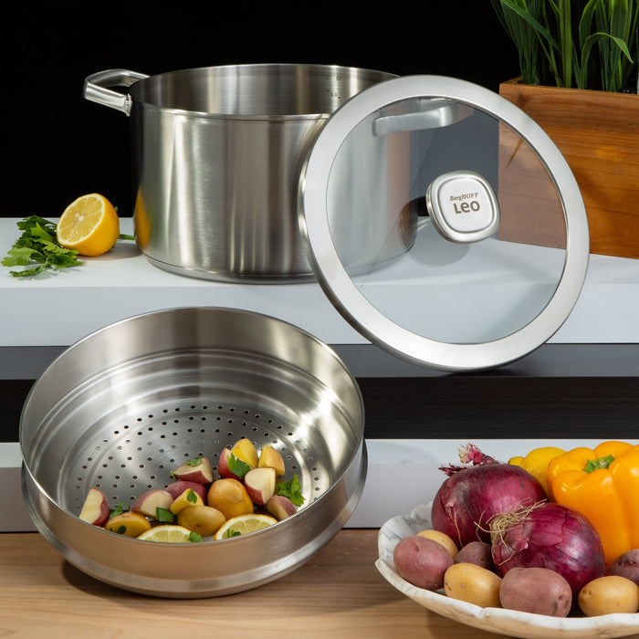 BergHOFF Leo Graphite 18/10 Stainless Steel 10" Stockpot 6.3qt. With Glass Lid - Stock Pots