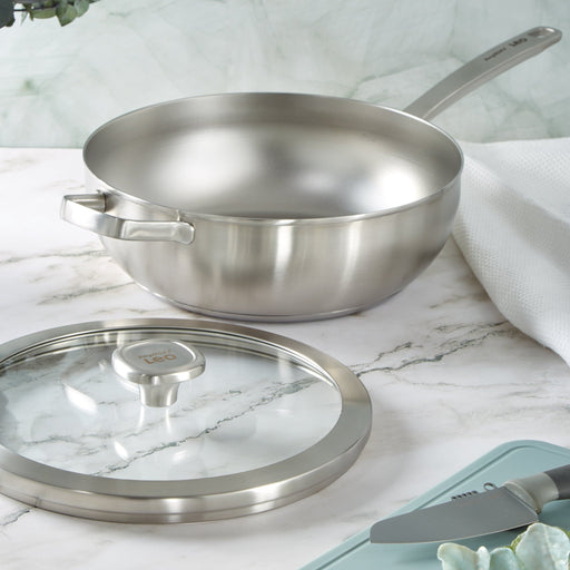 BergHOFF Leo Graphite 18/10 Stainless Steel Wok Pan 11", 5.2qt. With Glass Lid - Woks