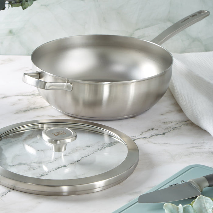 BergHOFF Leo Graphite 18/10 Stainless Steel Wok Pan 11", 5.2qt. With Glass Lid - Woks