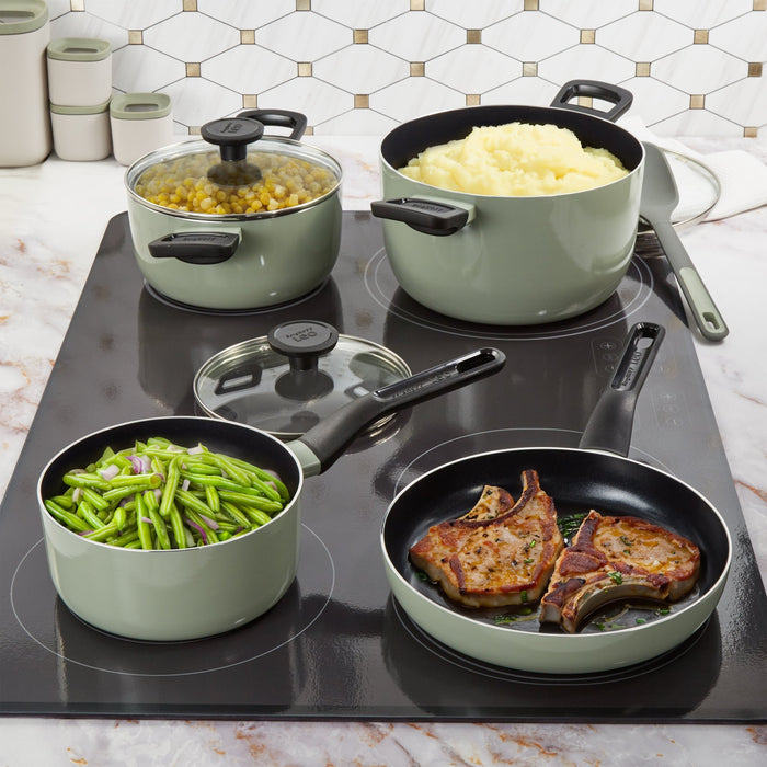 BergHOFF Leo Glints 7Pc Ceramic Nonstick Cookware Set, Sage - Cookware Sets