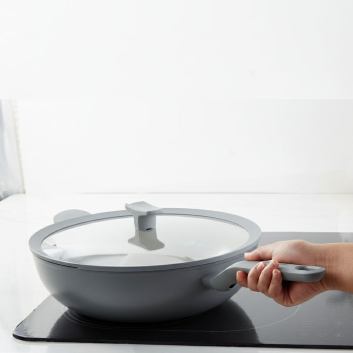 Image 1 of Leo Balance Nonstick Ceramic 12.75" Wok Pan 6.2qt., Glass Lid, Moonmist