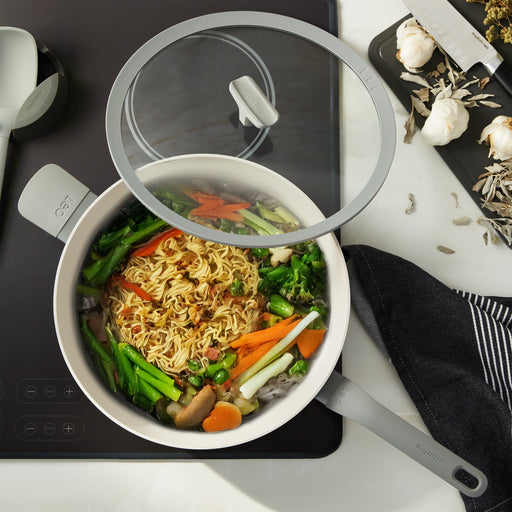 Image 2 of Leo Balance Nonstick Ceramic 12.75" Wok Pan 6.2qt., Glass Lid, Moonmist