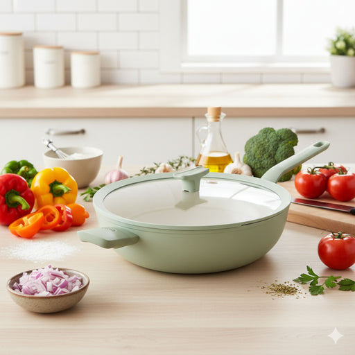Image 1 of Leo Balance Nonstick Ceramic 12.75" Wok Pan 6.2qt., Glass Lid, Sage