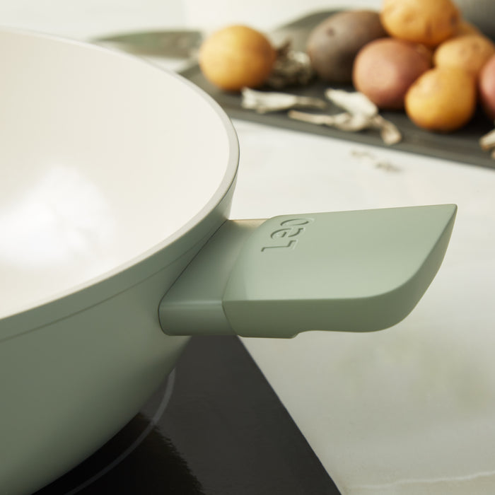 Image 3 of Leo Balance Nonstick Ceramic 12.75" Wok Pan 6.2qt., Glass Lid, Sage