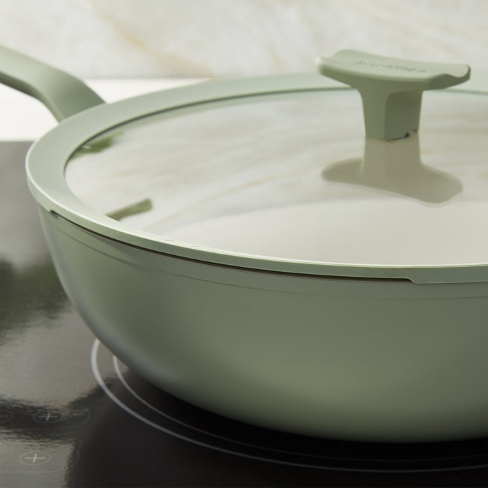 Image 5 of Leo Balance Nonstick Ceramic 12.75" Wok Pan 6.2qt., Glass Lid, Sage