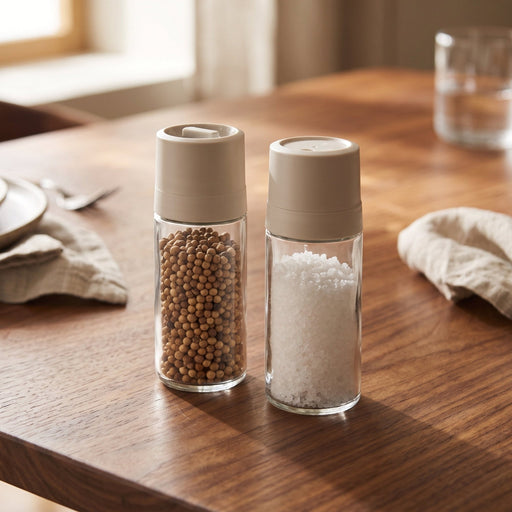 BergHOFF Balance Glass 2Pc Covered Grinder and Shaker Set, Moonbeam - Salt & Pepper Shakers