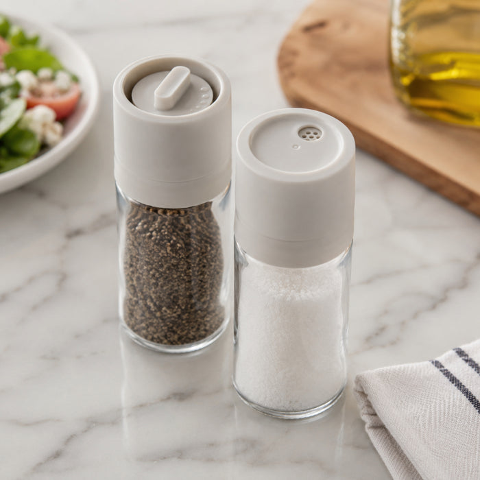 BergHOFF Balance Glass 2Pc Covered Grinder and Shaker Set, Moonbeam