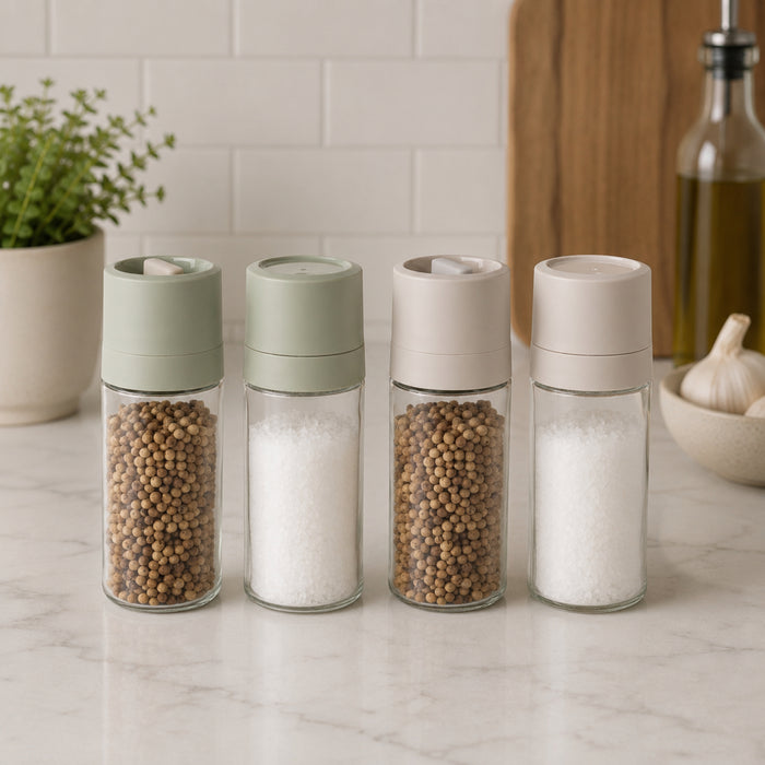 BergHOFF Balance Glass 2Pc Covered Grinder and Shaker Set, Moonbeam