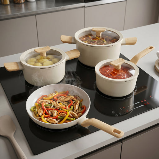 Image 1 of Leo Balance 7pc Ceramic Nonstick Cookware Set, Cream
