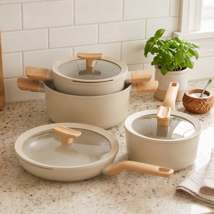Image 4 of Leo Balance 7pc Ceramic Nonstick Cookware Set, Cream