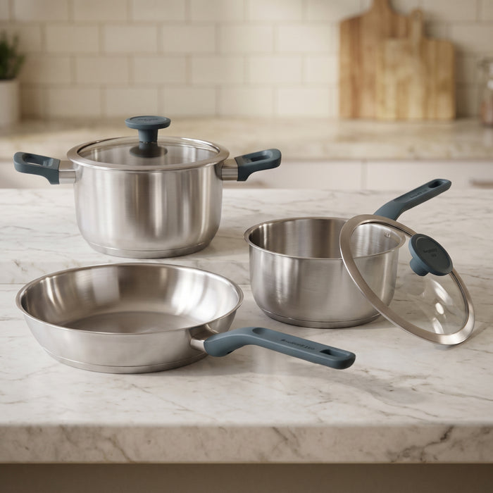 BergHOFF Leo Bolt 18/10 Stainless Steel 5pc Cookware Set, Ocean