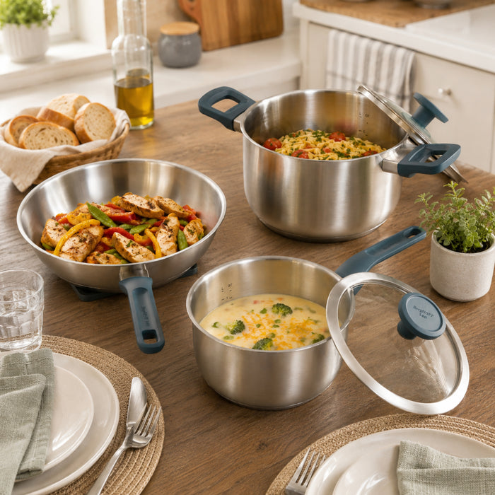 BergHOFF Leo Bolt 18/10 Stainless Steel 5pc Cookware Set, Ocean